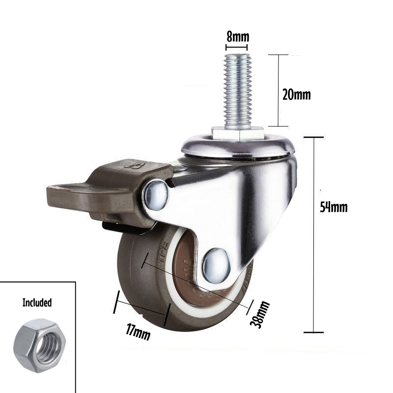 360-degree Swivel Silent Threaded Stem Casters